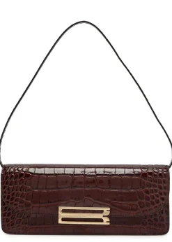 Dorian East-West crocodile-effect leather clutch