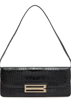 Dorian East-West crocodile-effect leather clutch