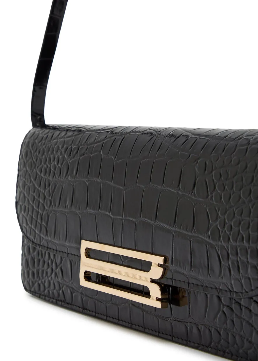 Dorian East-West crocodile-effect leather clutch