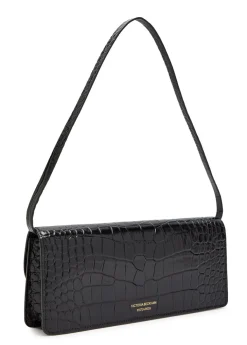 Dorian East-West crocodile-effect leather clutch