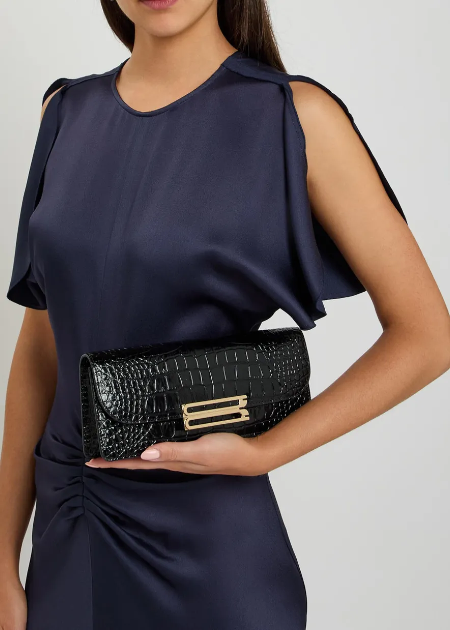 Dorian East-West crocodile-effect leather clutch