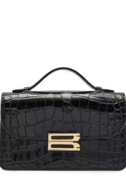Dorian small crocodile-effect patent leather top handle bag