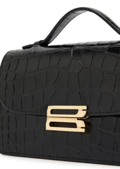 Dorian small crocodile-effect patent leather top handle bag