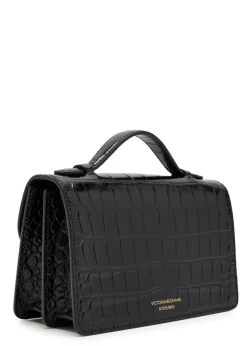 Dorian small crocodile-effect patent leather top handle bag