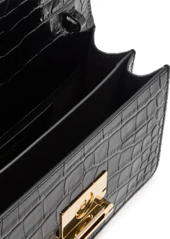 Dorian small crocodile-effect patent leather top handle bag