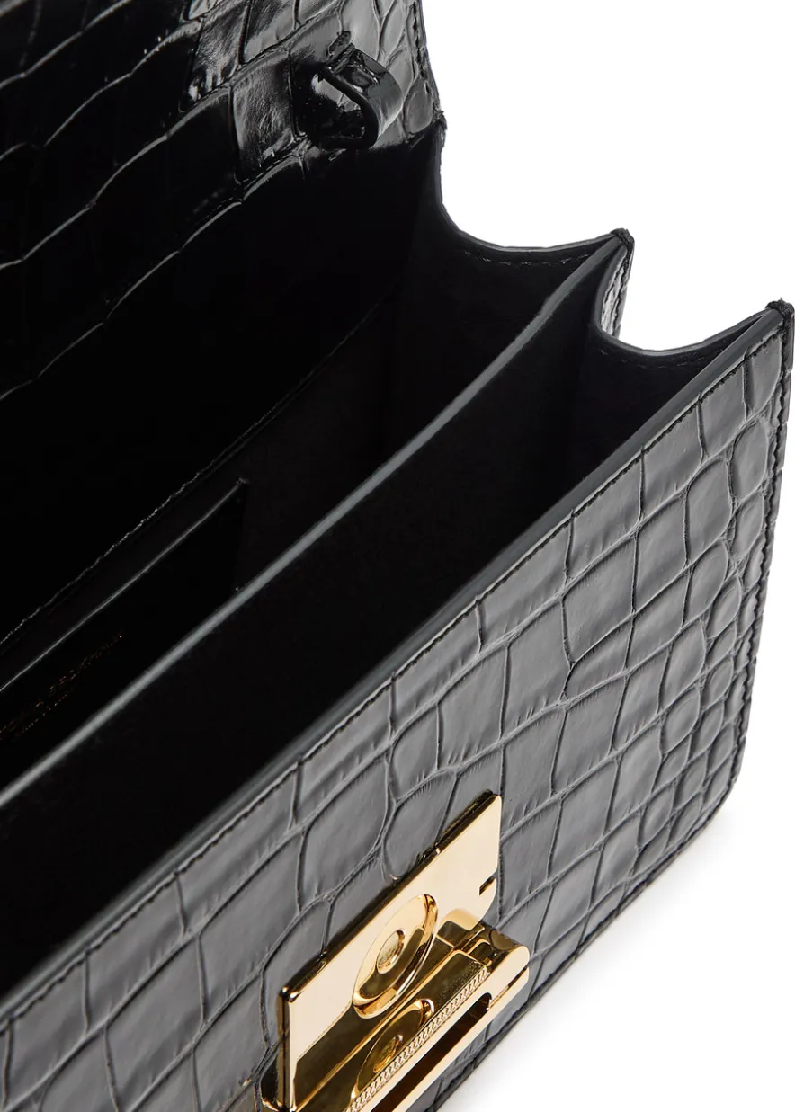 Dorian small crocodile-effect patent leather top handle bag