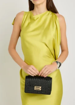 Dorian small crocodile-effect patent leather top handle bag
