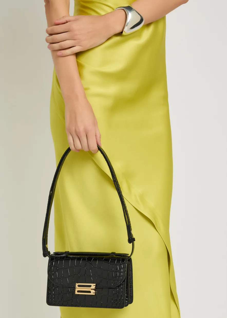 Dorian small crocodile-effect patent leather top handle bag