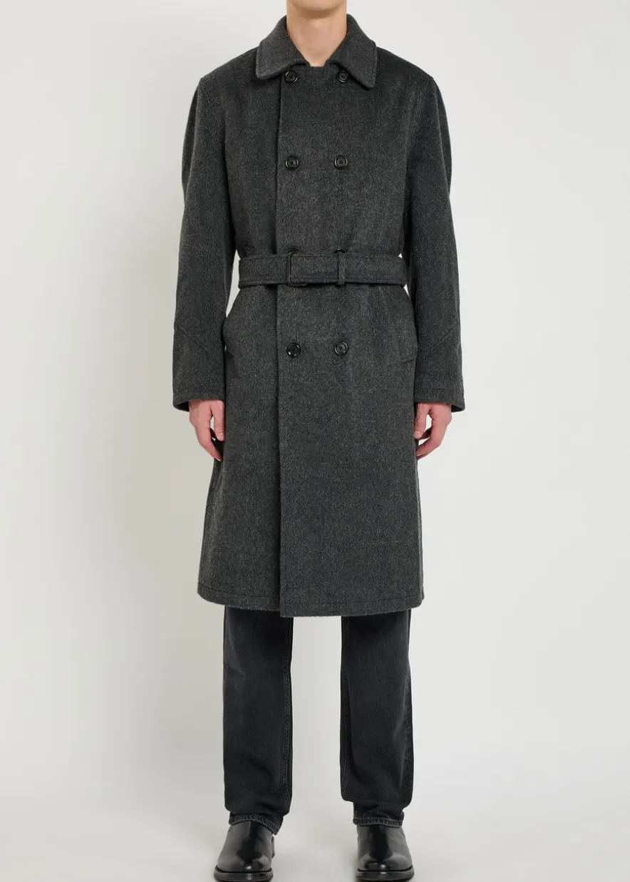 Double-breasted belted wool-blend coat