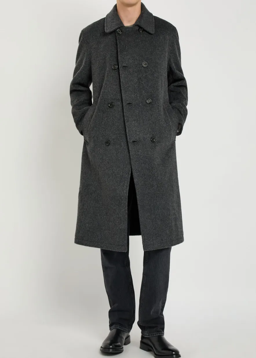 Double-breasted belted wool-blend coat