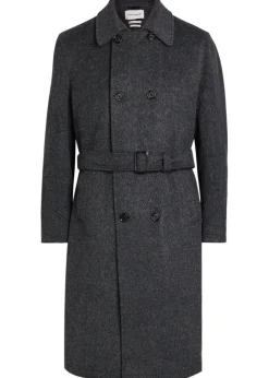 Double-breasted belted wool-blend coat