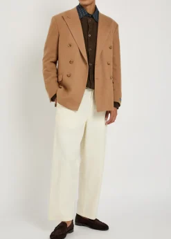 Double-breasted camel hair blazer