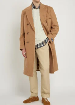 Double-breasted camel hair coat