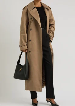 Double-breasted cotton twill trench coat