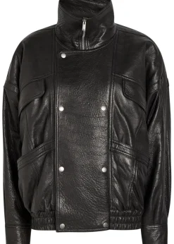 Double-breasted grained leather jacket