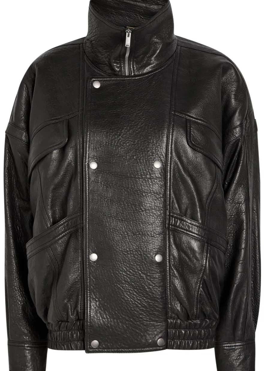Double-breasted grained leather jacket