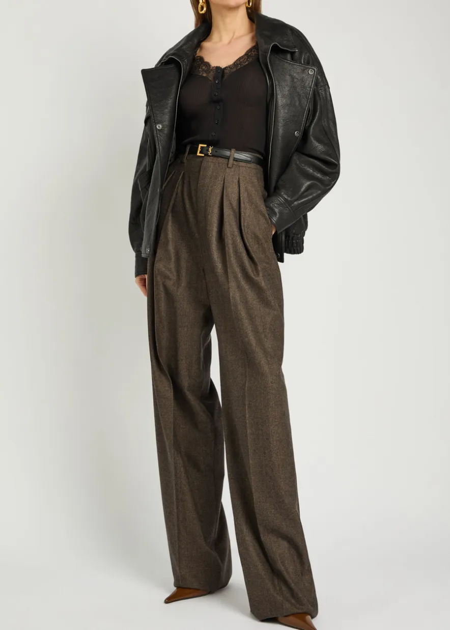 Double-breasted grained leather jacket
