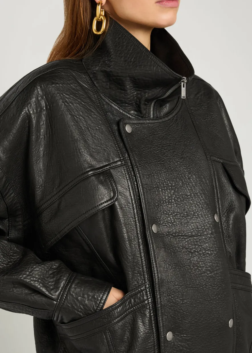 Double-breasted grained leather jacket