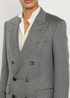 Double-breasted herringbone silk blazer