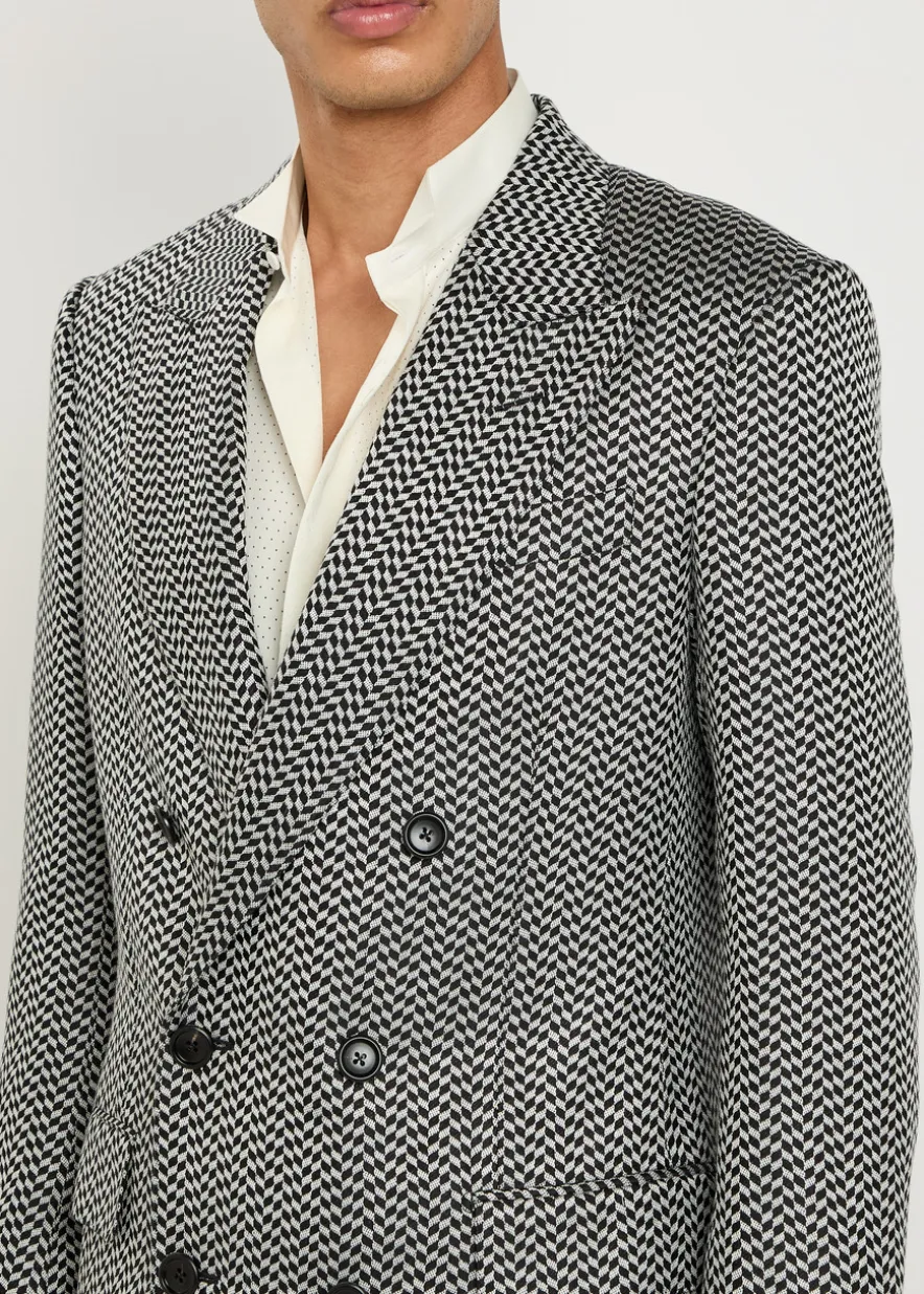 Double-breasted herringbone silk blazer