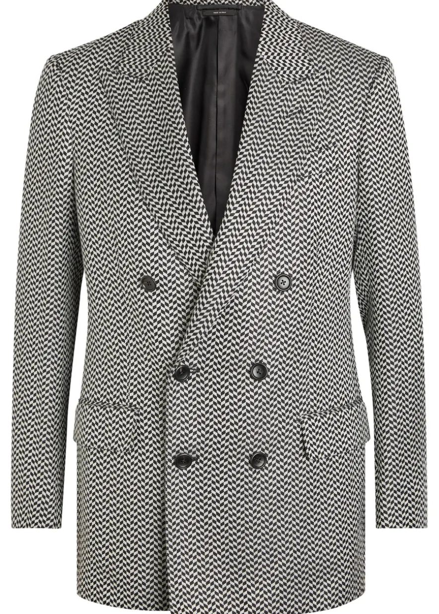 Double-breasted herringbone silk blazer
