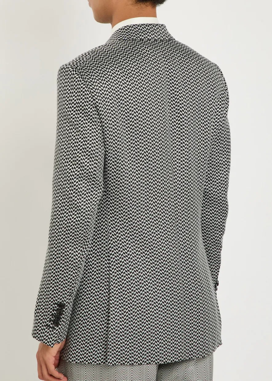 Double-breasted herringbone silk blazer