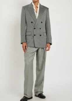 Double-breasted herringbone silk blazer