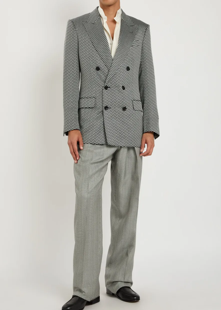 Double-breasted herringbone silk blazer
