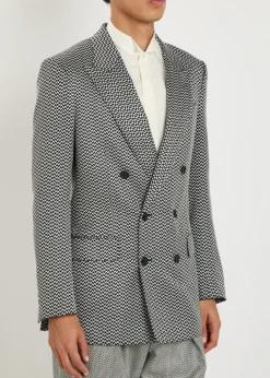Double-breasted herringbone silk blazer