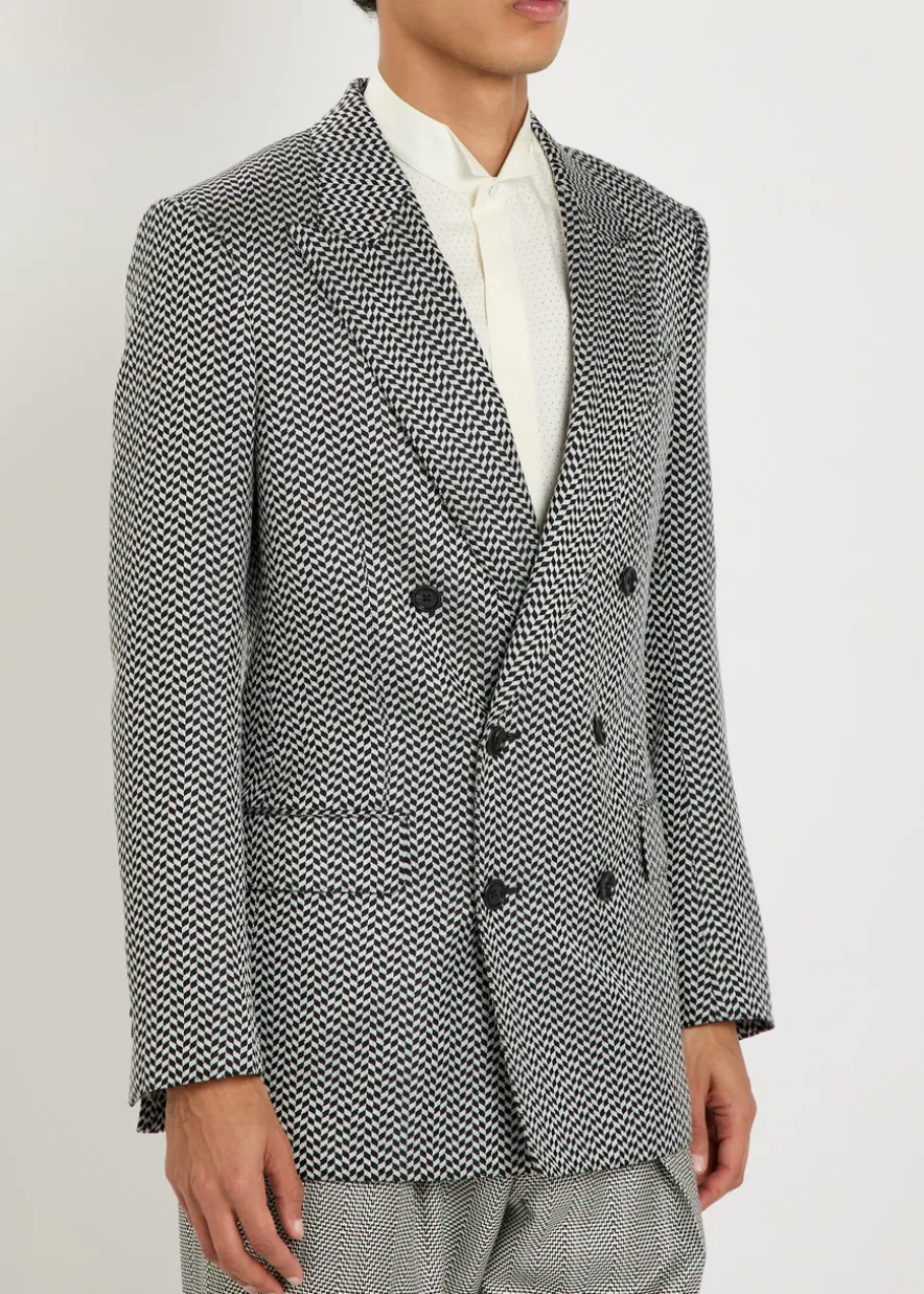 Double-breasted herringbone silk blazer