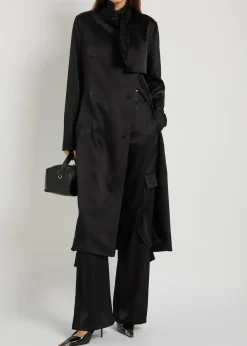 Double-breasted satin trench coat