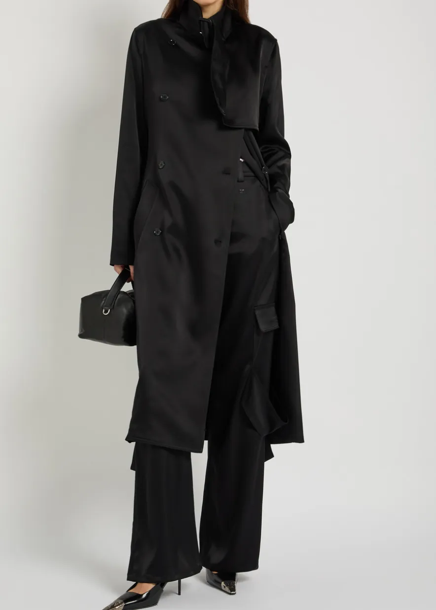 Double-breasted satin trench coat