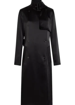 Double-breasted satin trench coat