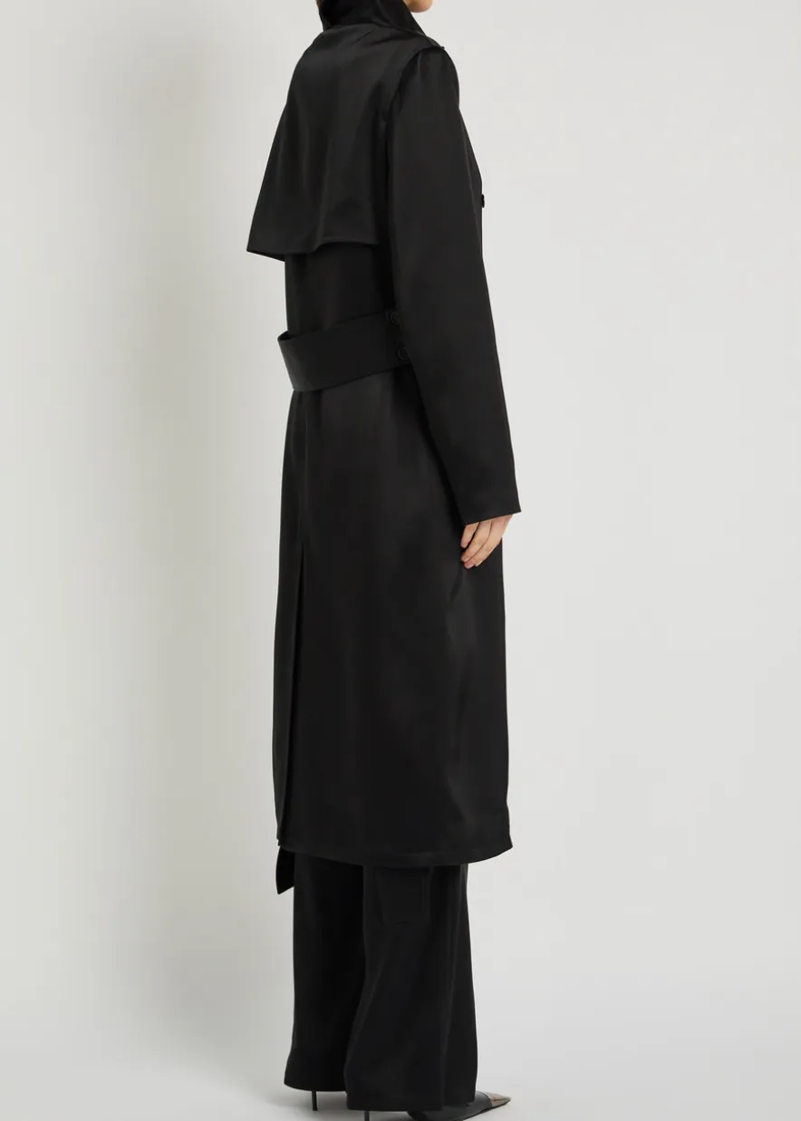 Double-breasted satin trench coat