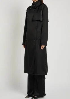 Double-breasted satin trench coat
