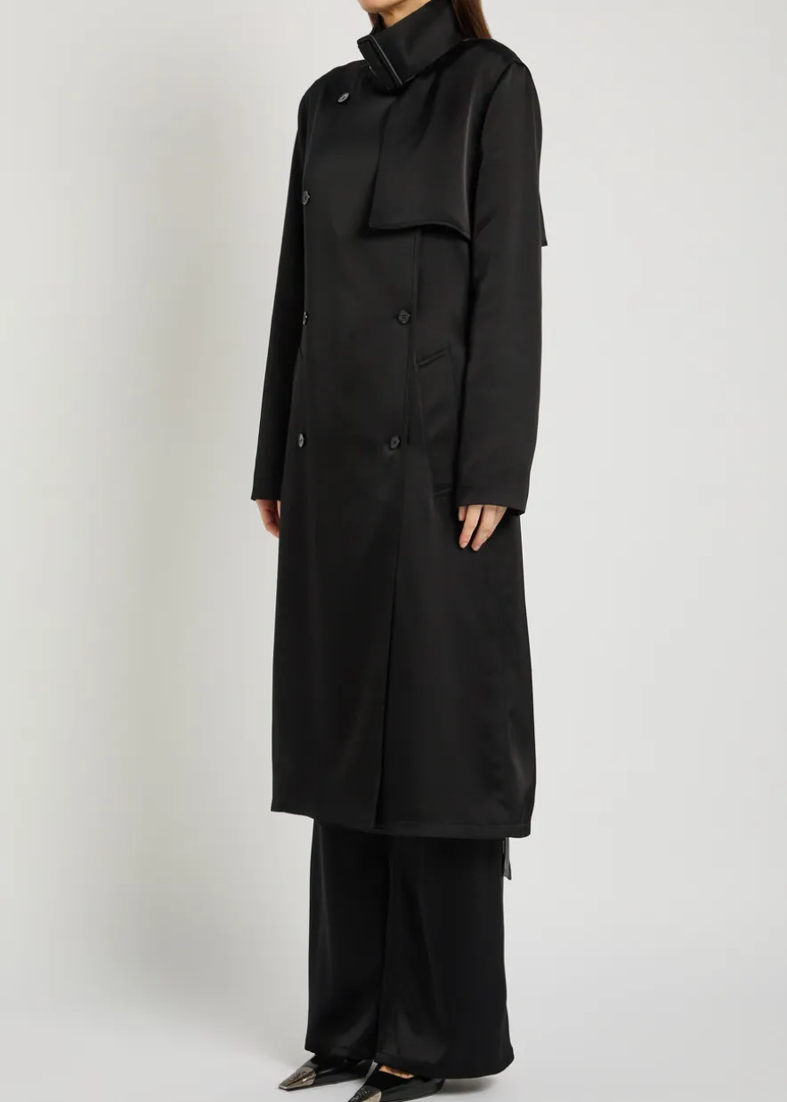 Double-breasted satin trench coat