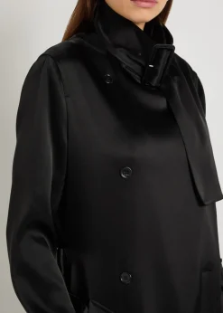 Double-breasted satin trench coat