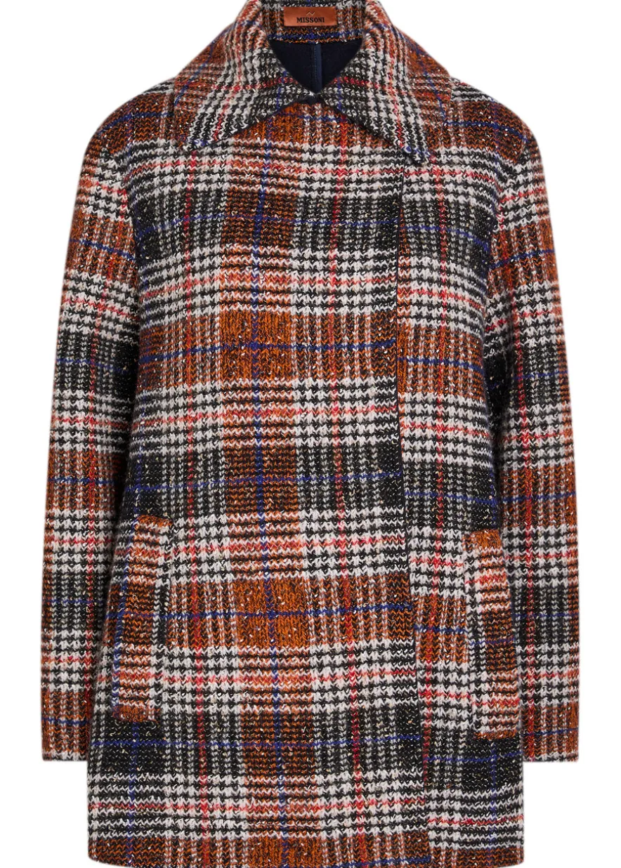 Double-breasted tartan wool-blend peacoat