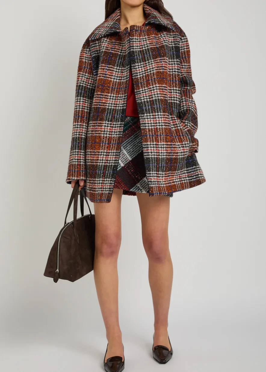 Double-breasted tartan wool-blend peacoat