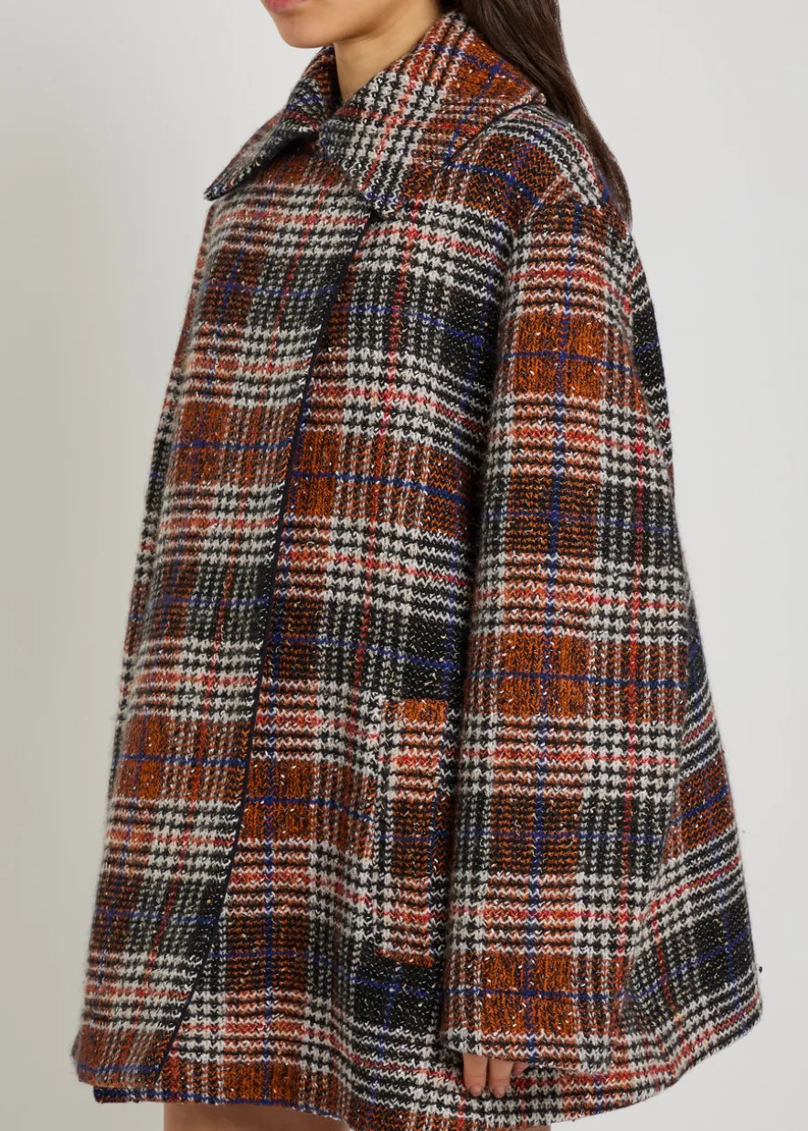 Double-breasted tartan wool-blend peacoat