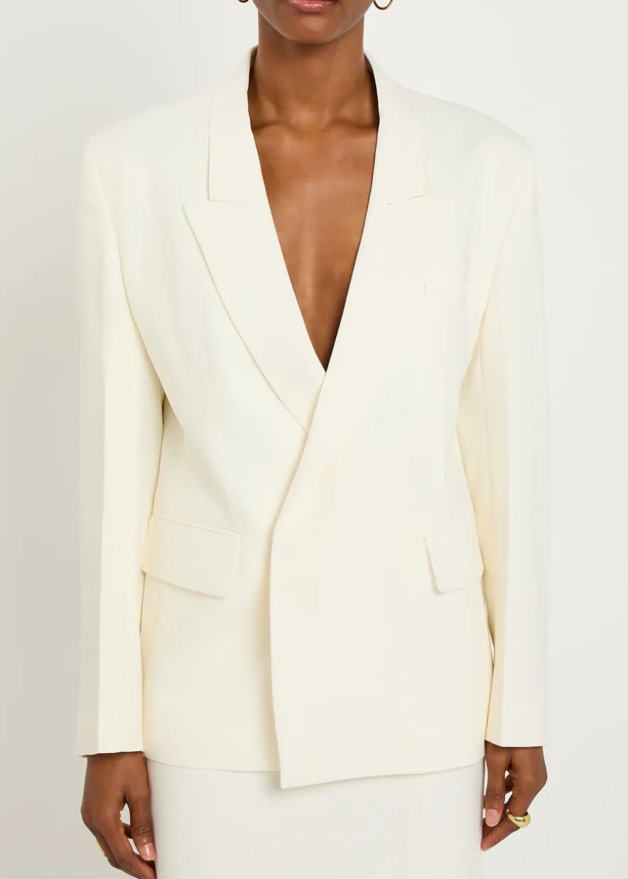 Double-breasted twill blazer