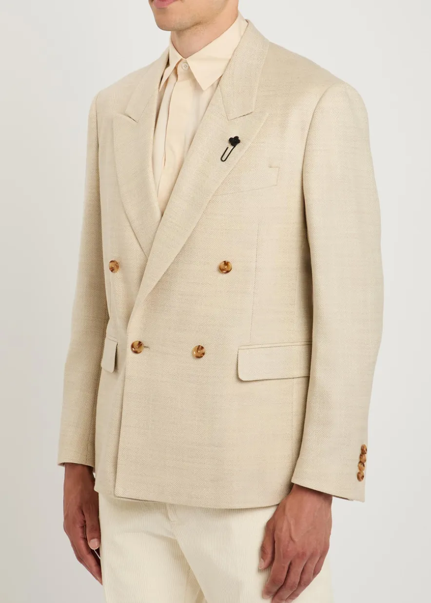 Double-breasted wool and silk-blend blazer