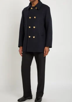 Double-breasted wool peacoat
