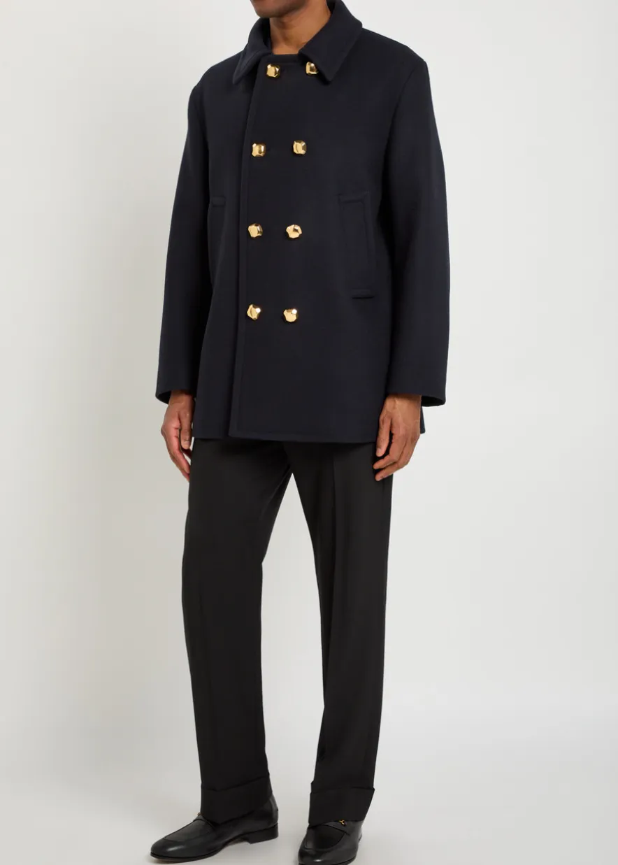 Double-breasted wool peacoat