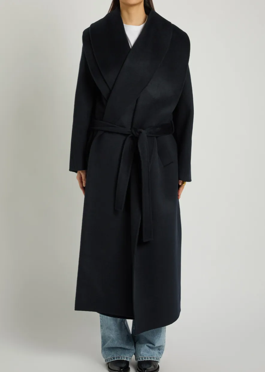 Double-faced belted wool and cashmere-blend coat