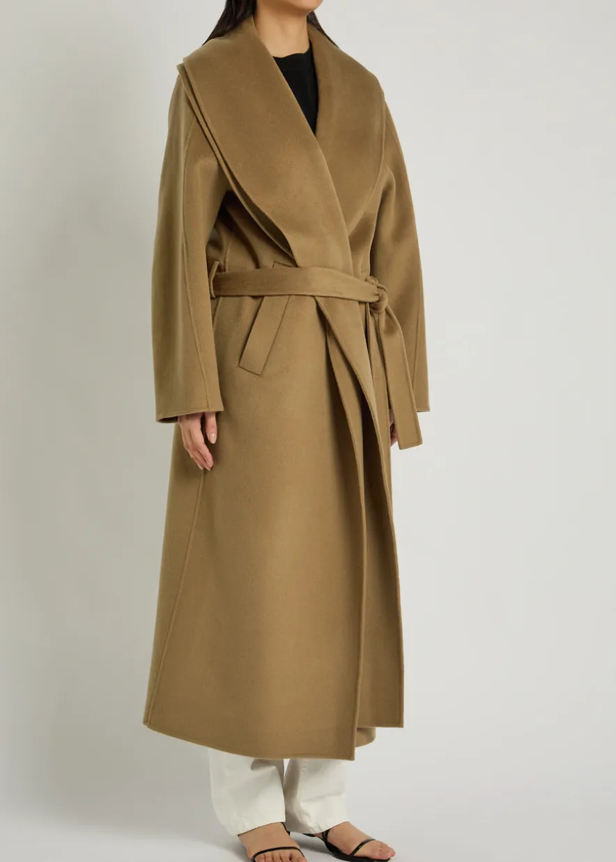 Double-faced belted wool and cashmere-blend coat