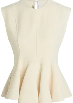 Double face flared-hem stretch-wool top