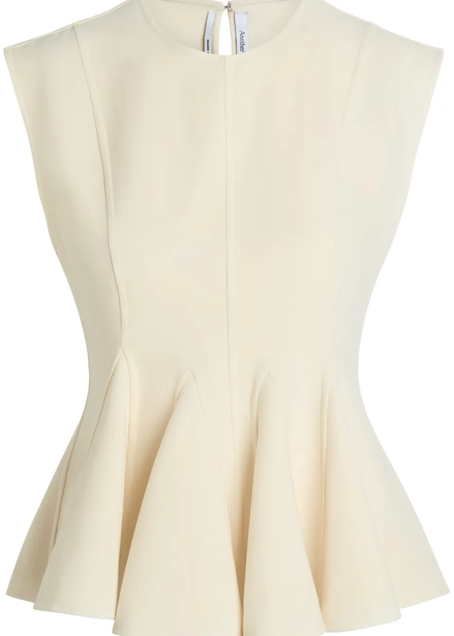 Double face flared-hem stretch-wool top