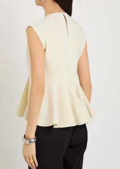 Double face flared-hem stretch-wool top