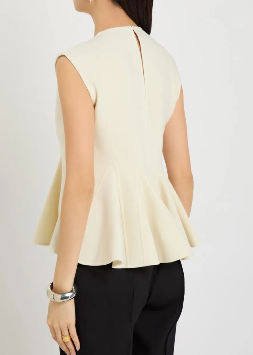 Double face flared-hem stretch-wool top